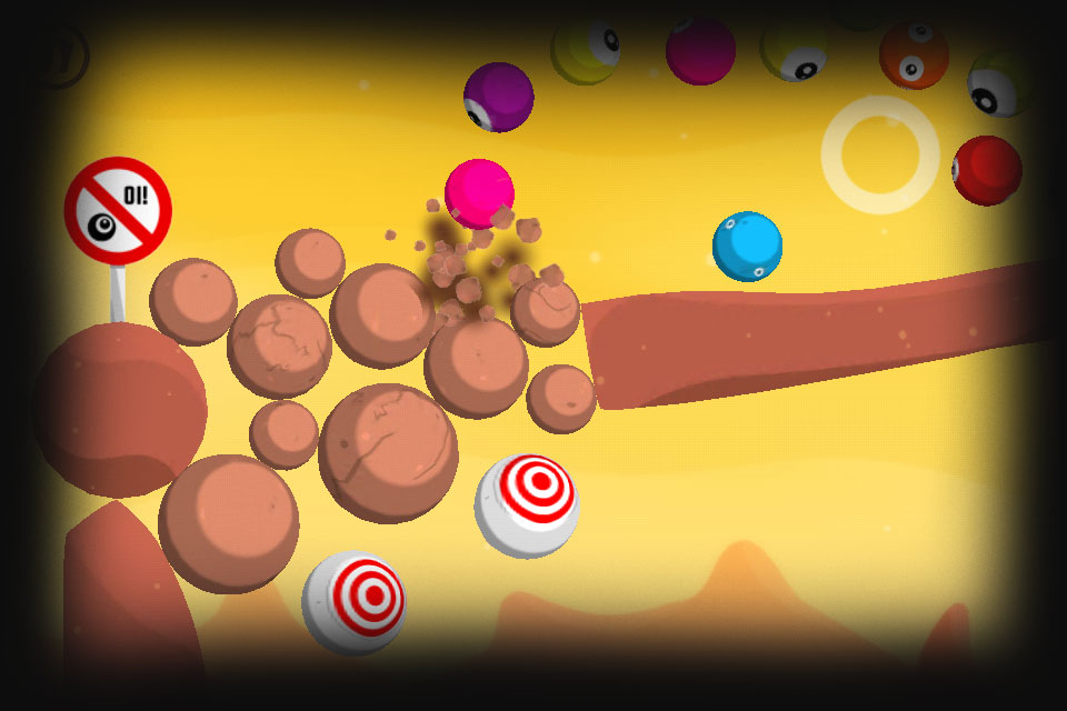 Circular wall of Gluddle and a bouncing Gluddle almost hitting the Bullseye